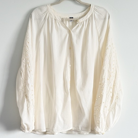 Old Navy Tops - Old Navy Cream Eyelet Embroidered Blouse 3XL Peasant Renaissance Scandi Boho